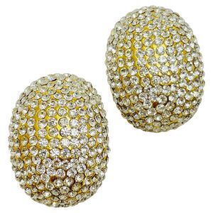 Vintage JARIN signed gold tone rhinestone designer runway clip on earrings
